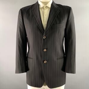 DOLCE & GABBANA Size 42 Black Grey Stripe Wool Blend Notch Lapel Sport Coat